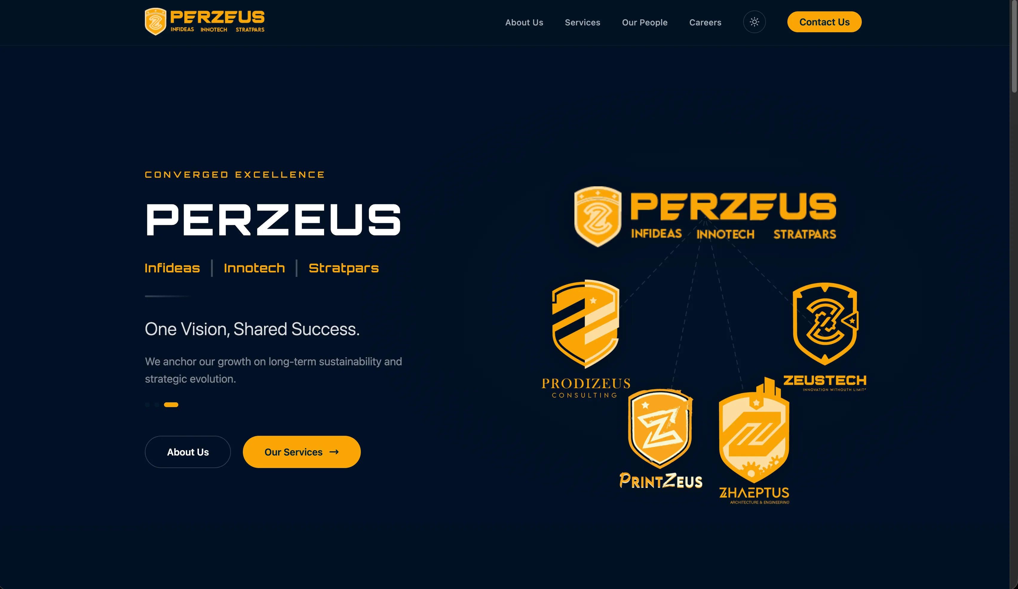 Perzeus Corporation homepage hero section