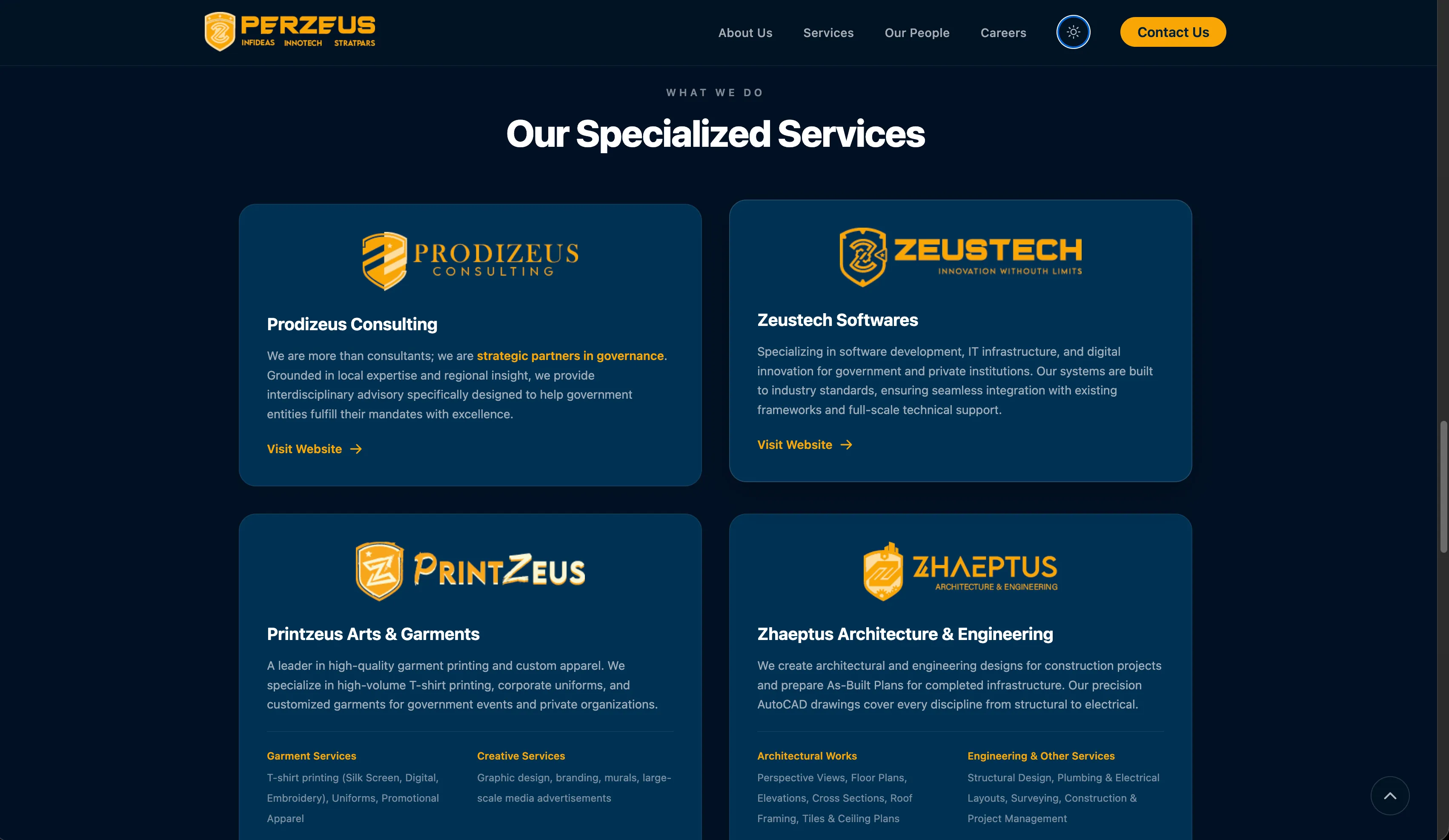 Perzeus Corporation services section